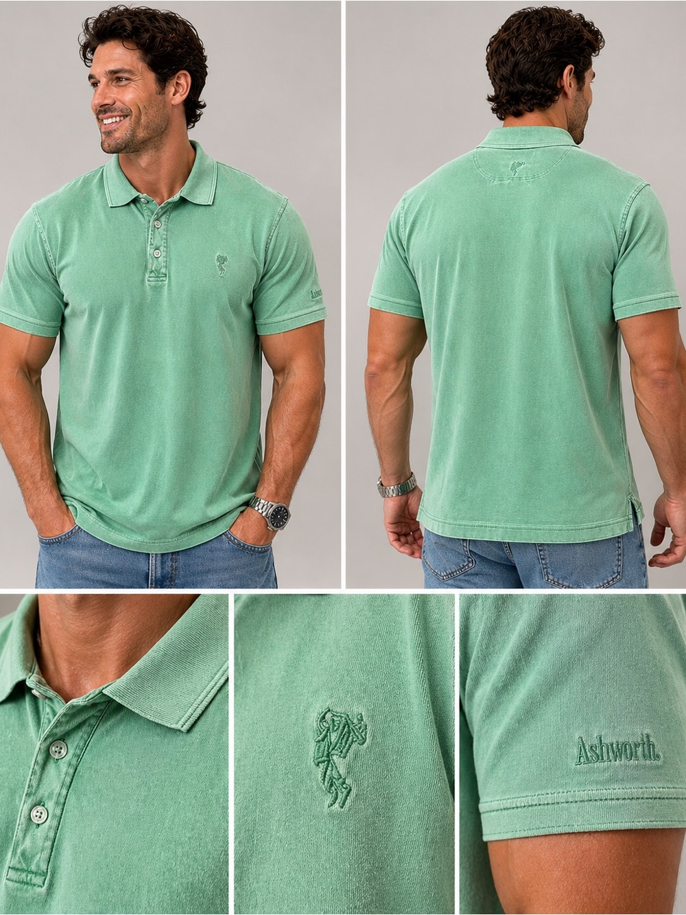 Ashworth Men’s Medium Sage Green Pima Cotton Golf Polo
